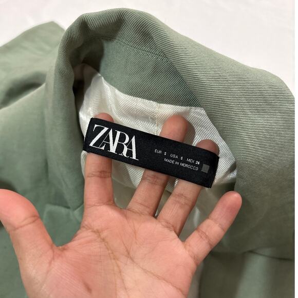 Zara Womens Small Single Button Flowy Blazer Khaki Green Oversized Office Career - Picture 8 of 11